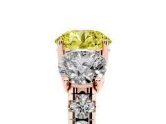 Fancy Yellow Round Cut Diamond Three-Stone Ring Set in Rose gold with Pavé Band