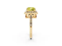 Fancy Yellow Princess Cut Diamond Halo Ring Set in Yellow gold with Accent-Lined Split Shank and Prong Setting