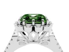 Fancy Green Asscher Cut Diamond Floral Halo Split Shank Engagement Ring Set in White gold with Pavé Shank