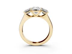 Emerald Cut Diamond Three-Stone Ring Set in Yellow gold with Plain Polished Band