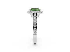 Fancy Green Emerald Cut Diamond Halo Engagement Ring Set in Platinum with Pavé Band and Prong-Set Center