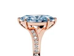 Fancy Blue Marquise Cut Diamond Solitaire Ring Set in Rose gold with Pavé Accent Band and Classic Prong Setting