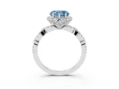 Fancy Blue Heart Cut Diamond Halo Twist Band Solitaire Ring Set in Platinum with Prong-Set Center Stone