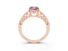 Fancy Pink Princess Cut Diamond Halo Ring Set in Rose gold with Channel Set Band and Prong Setting