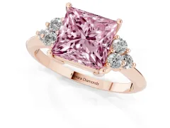 Fancy Pink Princess Cut Diamond Cluster Ring Set in Rose gold with Plain Band and Prong Setting