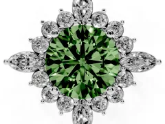 Fancy Green Round Cut Diamond Cluster Halo Ring Set in Platinum with Marquise and Round Accents
