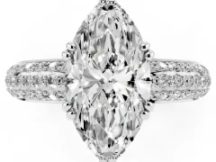 Marquise Cut Diamond Solitaire Ring Set in Silver with Multi-Row Round Pavé Band and Prong Setting