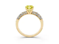 Fancy Yellow Cushion Cut Diamond Pavé Band Solitaire Ring Set in Yellow gold with Close-Set Accent Stones and Prong Setting