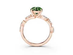 Fancy Green Round Cut Diamond Solitaire Ring Set in Rose gold with Twisted Marquise Accent Band