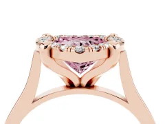 Fancy Pink Heart Cut Diamond Cluster Halo Solitaire Ring Set in Rose gold with Prong Setting