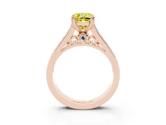 Fancy Yellow Cushion Cut Diamond Channel Set Solitaire Engagement Ring Set in Rose gold with Prong Setting