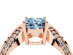 Fancy Blue Oval Cut Diamond Solitaire Engagement Ring Set in Rose gold with Pavé Shoulders