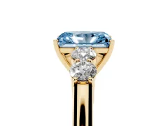 Fancy Blue Radiant Cut Diamond Five-Stone Prong Set Band Ring Set in Yellow gold with Polished Band