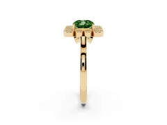 Fancy Green Cushion Cut Diamond Cluster Halo Ring Set in Yellow gold with Milgrain Bezel Accents and Plain Band