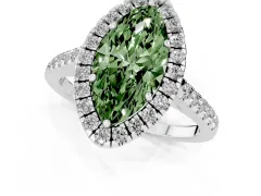 Fancy Green Marquise Cut Diamond Pavé Halo Engagement Ring Set in Platinum with Pavé Band and Prong Setting