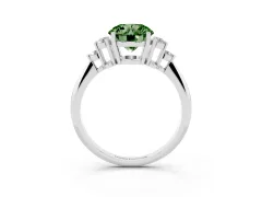 Fancy Green Round Cut Diamond Cluster Ring Set in Platinum with Plain Band and Prong Setting