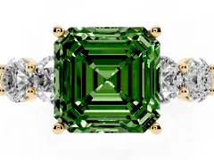 Fancy Green Asscher Cut Diamond Five-Stone Prong Set Ring Set in Yellow gold with Classic Band