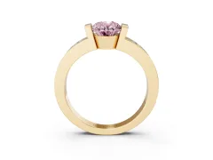 Fancy Pink Oval Cut Diamond Channel-Set Band Ring Set in Yellow gold with Bezel Prong Setting