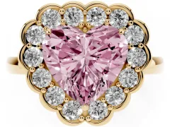 Fancy Pink Heart Cut Diamond Halo Cluster Engagement Ring Set in Yellow gold with Solitaire Band and Prong Setting