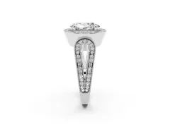 Oval Cut Diamond Halo Ring Set in Silver with Milgrain Accent Split Shank