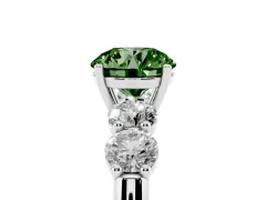 Fancy Green Round Cut Diamond Five-Stone Prong Set Ring Set in Platinum with Classic Band