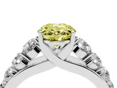 Fancy Yellow Oval Cut Diamond Solitaire Ring Set in Silver with Pavé-Set Band and Prong Setting