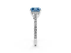 Fancy Blue Asscher Cut Diamond Solitaire Ring Set in White gold with Brilliant Pavé Band and Prong Setting