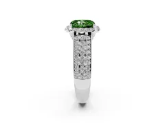 Fancy Green Radiant Cut Diamond Halo Ring Set in Platinum with Pavé Band and Raised Center Setting