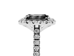 Fancy Black Emerald Cut Diamond Cushion Halo Ring Set in Silver with Pavé Band