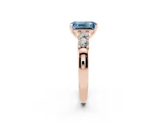 Fancy Blue Emerald Cut Diamond Five-Stone Prong Set Engagement Ring Set in Rose gold with Channel Band
