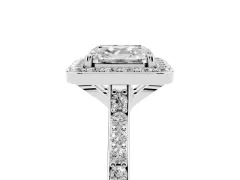Asscher Cut Diamond Halo Engagement Ring Set in Platinum with Round Pavé Shoulders and Heart Gallery