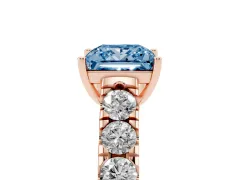 Fancy Blue Princess Cut Diamond Solitaire Ring Set in Rose gold with Cut-Down Micro Pavé Band and Prong Setting