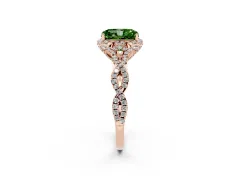 Fancy Green Radiant Cut Diamond Halo Twist Band Solitaire Ring Set in Rose gold with Prong-Set Center Stone