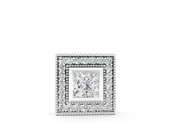 Princess Cut Square Halo Pendant Set in White gold with Bezel Setting and Side Detail