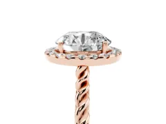 Round Cut Diamond Halo Ring Set in Rose gold with Plain Twisted Band
