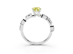 Fancy Yellow Pear Cut Diamond Solitaire Ring Set in Platinum with Twisted Marquise Accent Band
