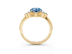 Fancy Blue Round Cut Diamond Cluster Ring Set in Yellow gold with Beaded Band