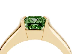 Fancy Green Princess Cut Diamond Bezel Solitaire Ring Set in Yellow gold with Wide Band