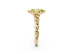 Fancy Yellow Marquise Cut Diamond Vine Band Solitaire Ring Set in Yellow gold with Milgrain Prong Setting