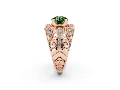 Fancy Green Round Cut Diamond Art Deco Ring Set in Rose gold with Pavé Split Shank