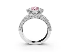 Fancy Pink Pear Cut Diamond Milgrain Halo Pavé Engagement Ring Set in Silver with Prong Setting