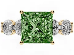 Fancy Green Princess Cut Diamond Five-Stone Prong Set Ring Set in Yellow gold with Classic Band