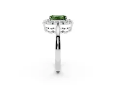 Fancy Green Emerald Cut Diamond Halo Cluster Engagement Ring Set in Silver with Solitaire Band and Prong Setting