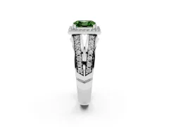 Fancy Green Asscher Cut Diamond Halo Ring Set in Silver with Double Pavé Split Shank