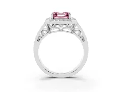 Fancy Pink Asscher Cut Diamond Halo Ring Set in Platinum with Pavé and Bezel Accent Split Shank