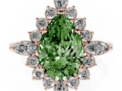 Fancy Green Pear Cut Diamond Cluster Halo Ring Set in Rose gold with Marquise and Round Accents
