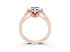 Fancy Blue Emerald Cut Diamond Pavé Band Solitaire Ring Set in Rose gold with Prong Setting