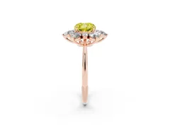 Fancy Yellow Cushion Cut Diamond Cluster Halo Ring Set in Rose gold with Solitaire Band and Prong Setting