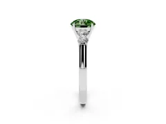 Fancy Green Round Cut Diamond Five-Stone Prong Set Band Ring Set in White gold with Polished Band