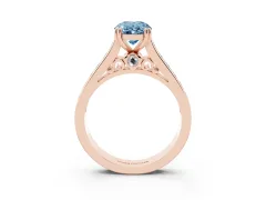 Fancy Blue Oval Cut Diamond Channel Set Solitaire Engagement Ring Set in Rose gold with Prong Setting